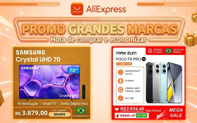 PROMO GRANDES MARCAS | Aproveite! Celular Xiaomi Poco F8 Pro, Smart TV Samsung 70″ e mais produtos com descontos de até 60%